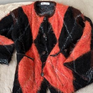 Zara Black and Orange Wool Cardigan